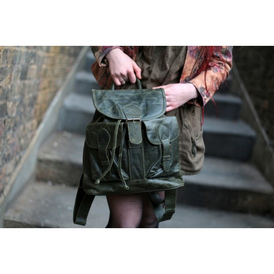 Rucksack Large Olive Green Leather